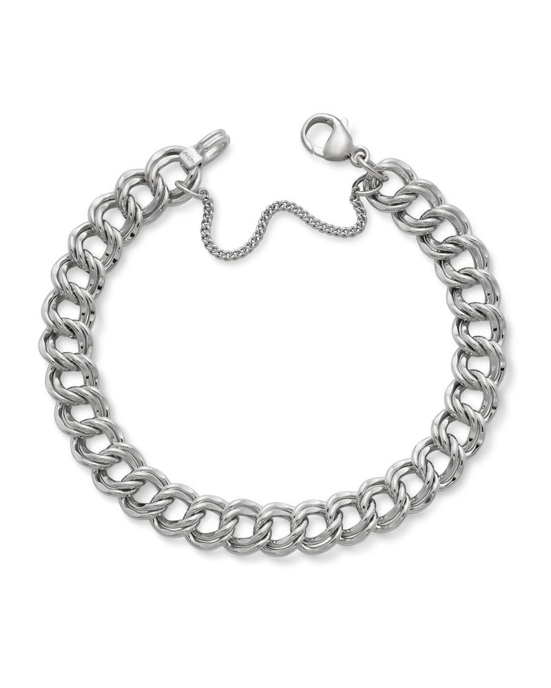925 Sterling Silver Double Layer Curb Bracelet - Ladies Non-Fading 15cm