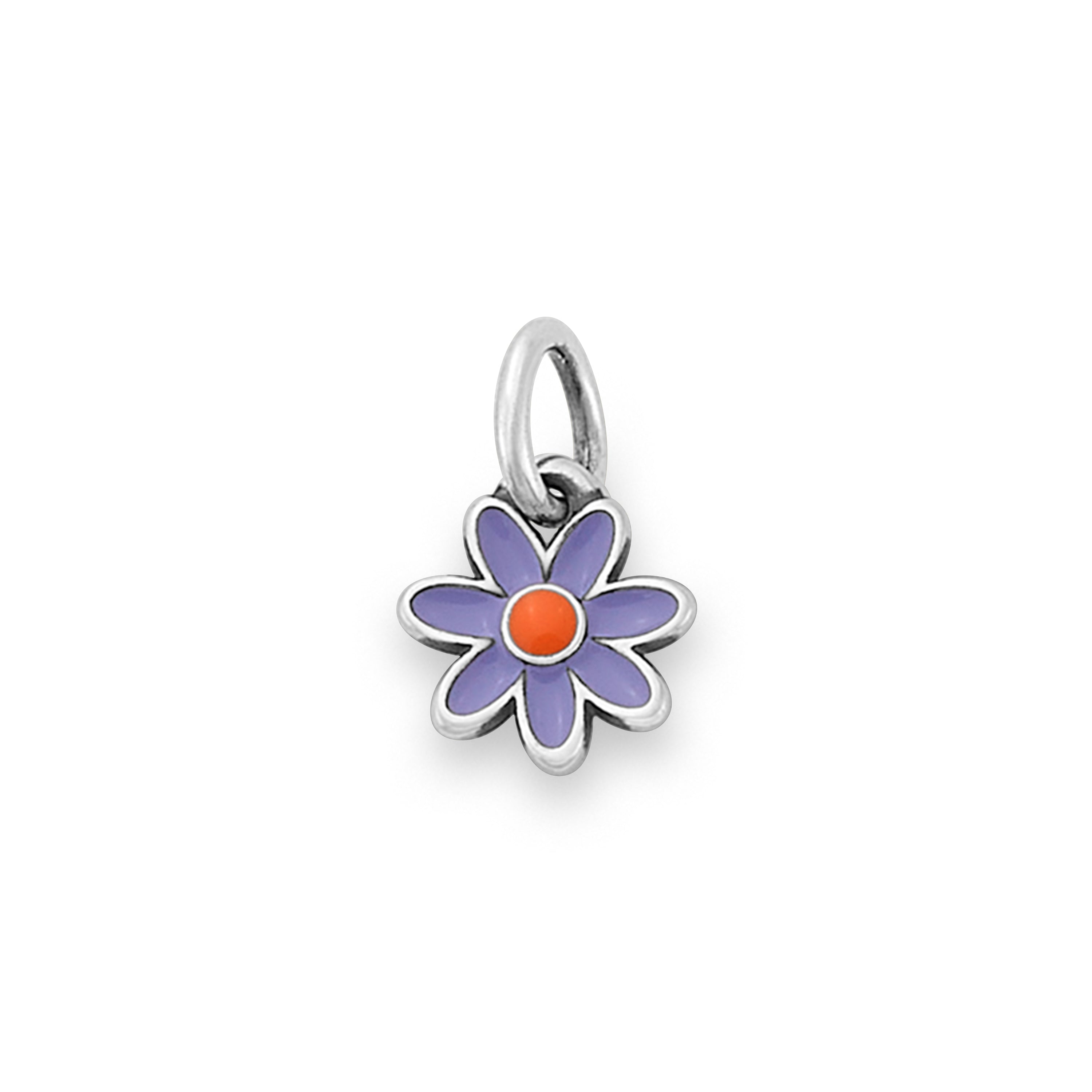 Enamel Lavender Purple and Orange Mini Flower Charm