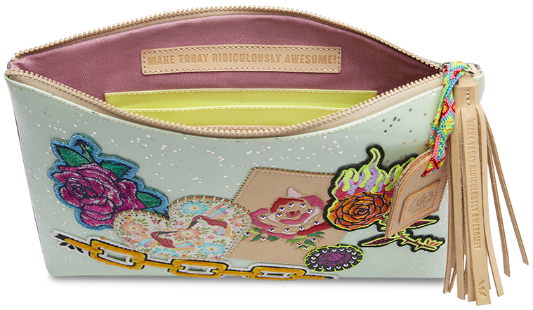 PATCHWORK POUCH CLUTCH CALLED "Minty Large Zip Pouch"