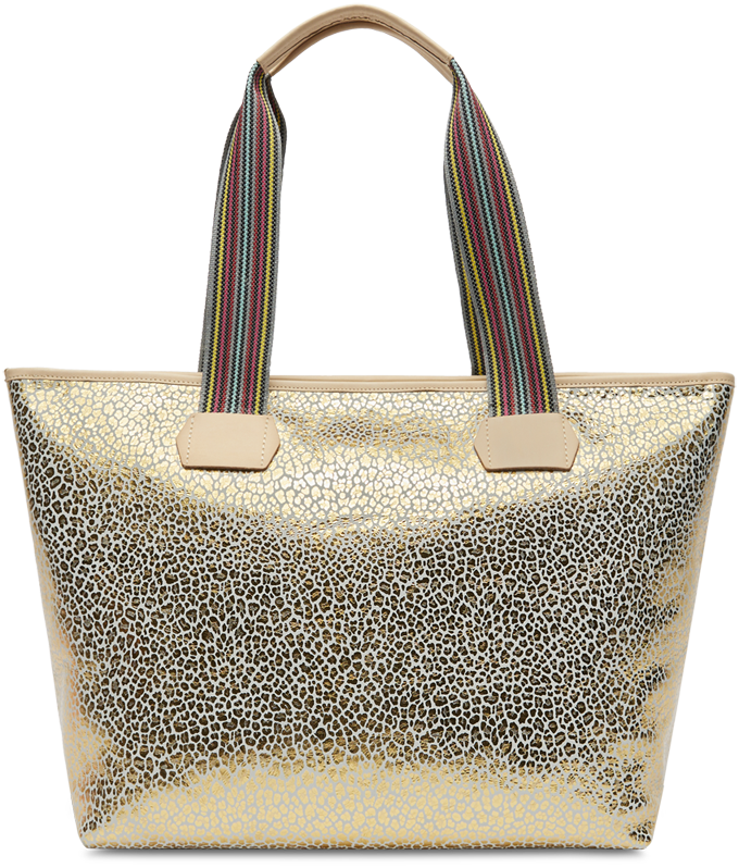COLORFUL TOTE BAG WITH GOLD LEOPARD PRINT CALLED "KIT ZIPPER TOTE"