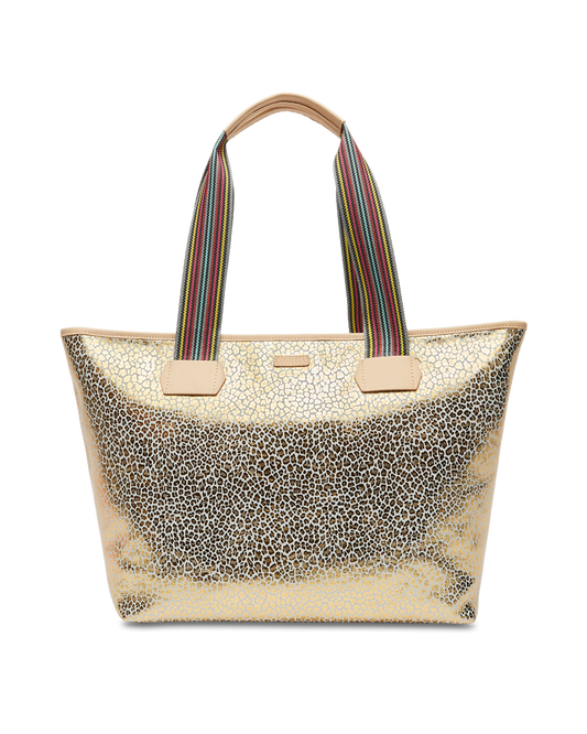 COLORFUL TOTE BAG WITH GOLD LEOPARD PRINT CALLED "KIT ZIPPER TOTE"