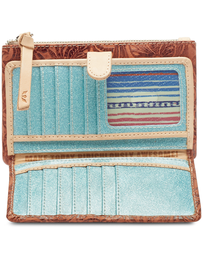 CONSUELA COLORFUL TOOLED LEATHER  WALLET CALLED "SALLY SLIM WALLET"