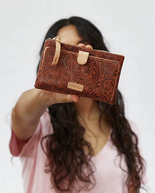 CONSUELA COLORFUL TOOLED LEATHER  WALLET CALLED "SALLY SLIM WALLET"