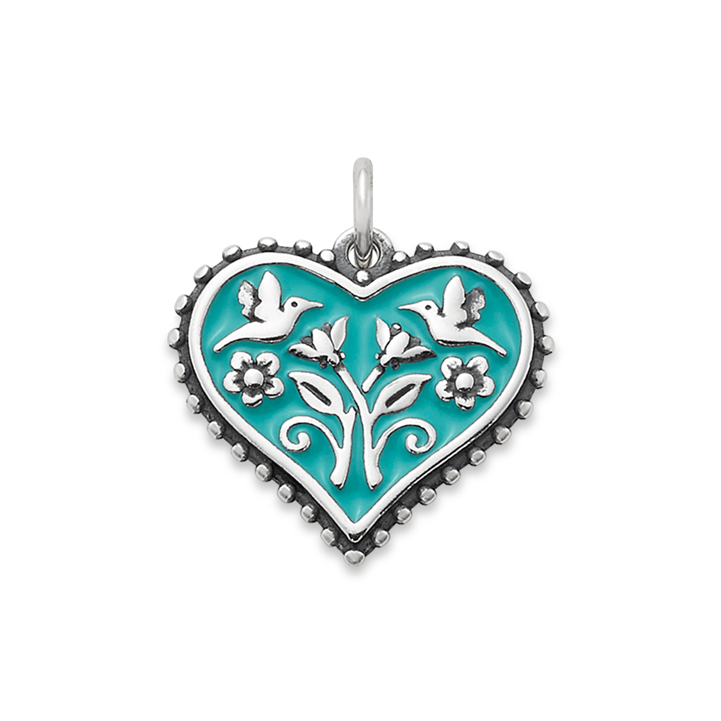 Enamel Teal Hearts in Bloom Charm