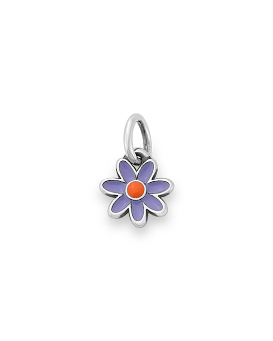 Enamel Lavender Purple and Orange Mini Flower Charm