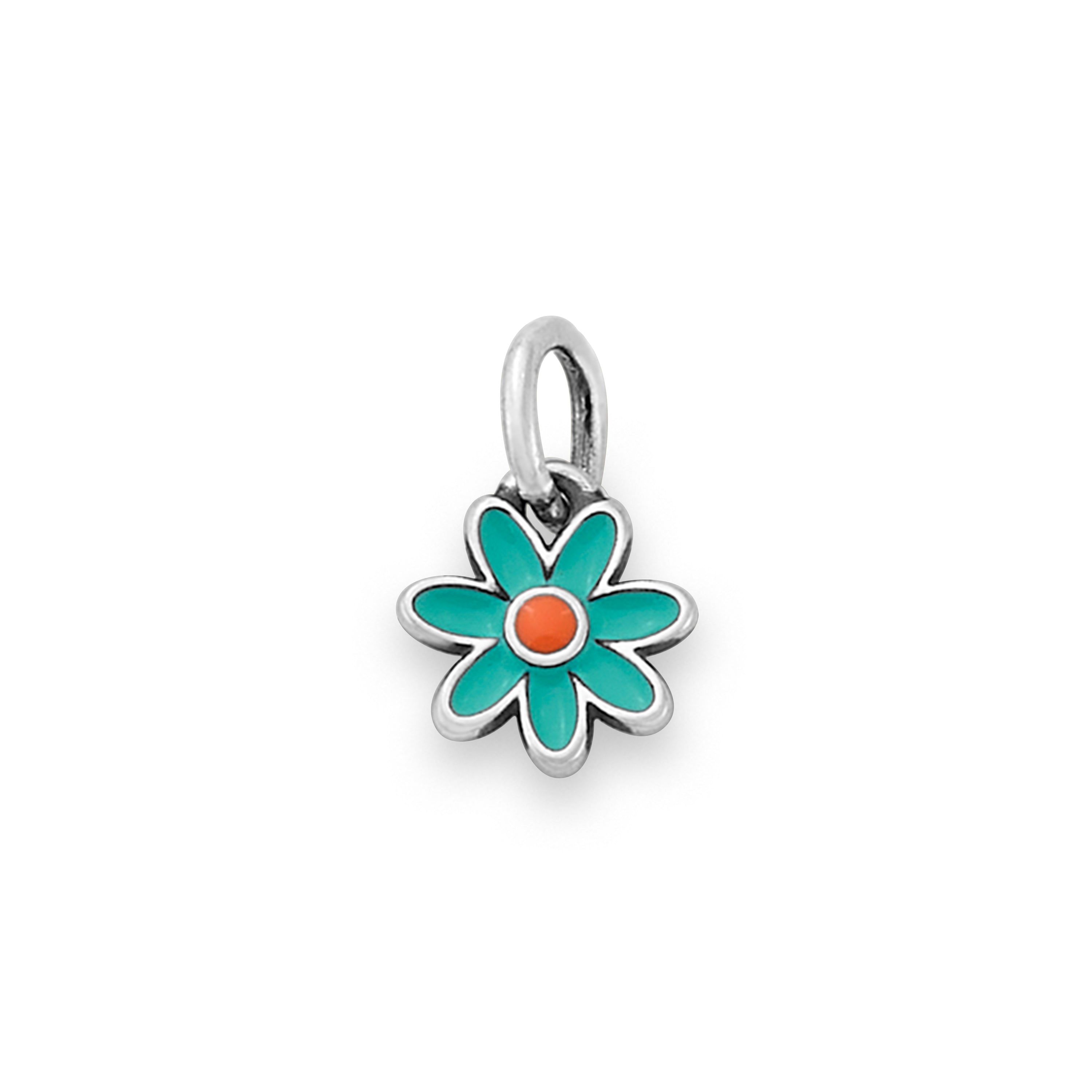 Enamel Aqua Blue and Orange Mini Flower Charm