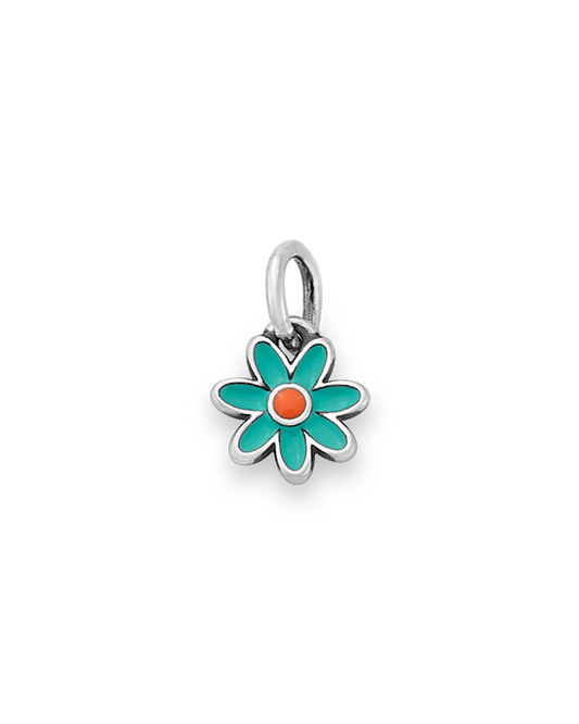 Enamel Aqua Blue and Orange Mini Flower Charm