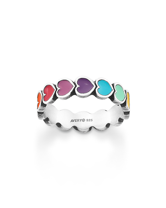 Enamel Multi-Colored Connected Hearts Ring