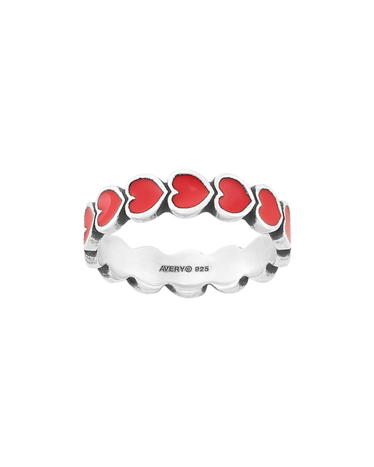 Enamel Red Connected Hearts Ring