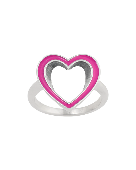 Enamel Pink Open Heart Ring
