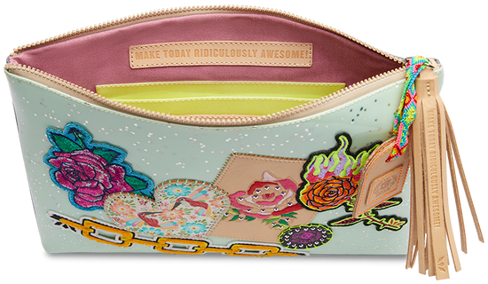 PATCHWORK POUCH CLUTCH CALLED "Minty Large Zip Pouch"