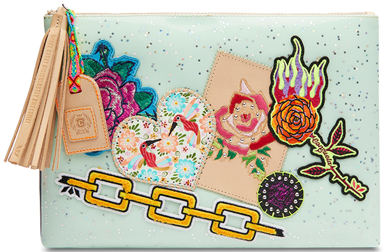 PATCHWORK POUCH CLUTCH CALLED "Minty Large Zip Pouch"