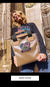 Model Holding Char Classic Tote Bag with a text box saying 