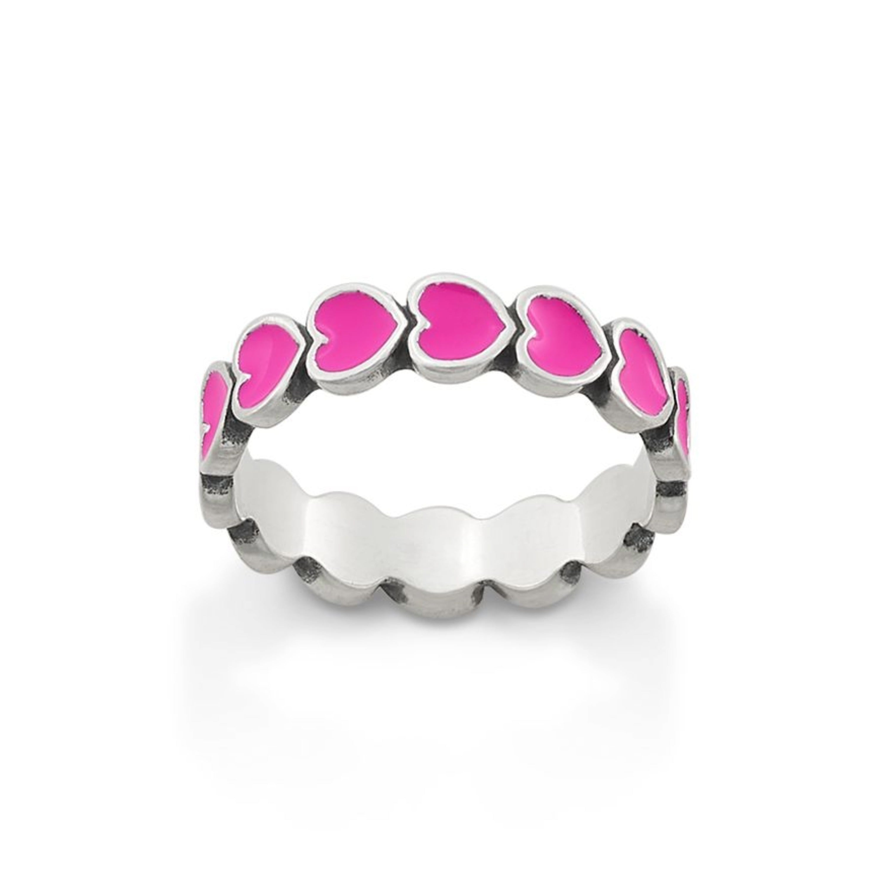 Enamel Dark Pink Connected Hearts Ring – Consuela