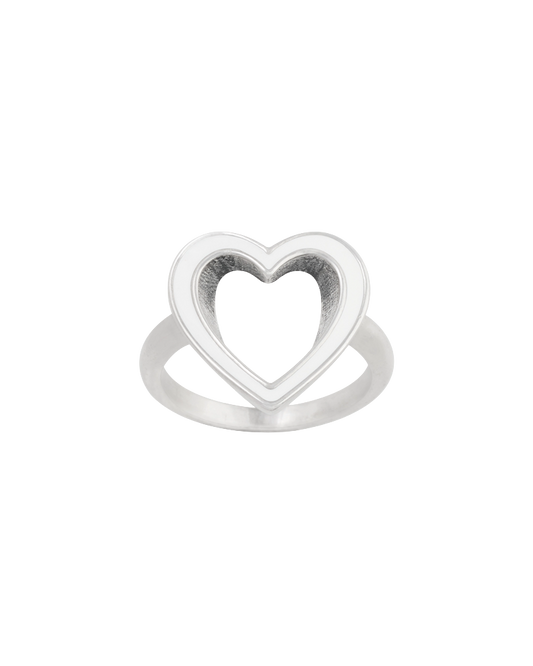 Enamel White Open Heart Ring