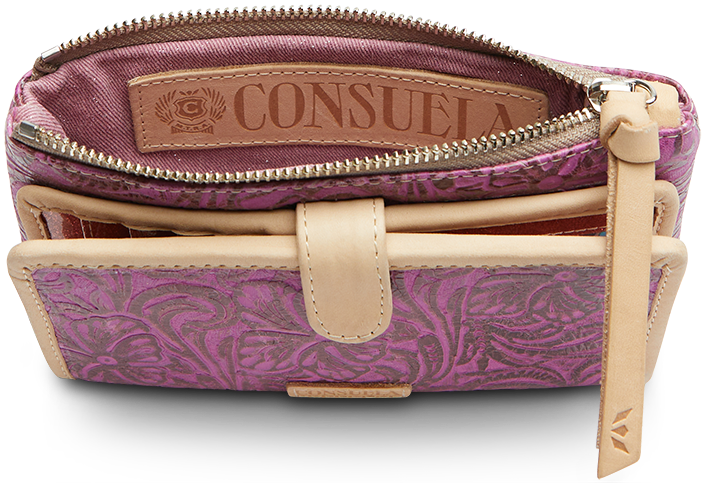 CONSUELA COLORFUL TOOLED LEATHER WALLET CALLED "MENA SLIM WALLET"