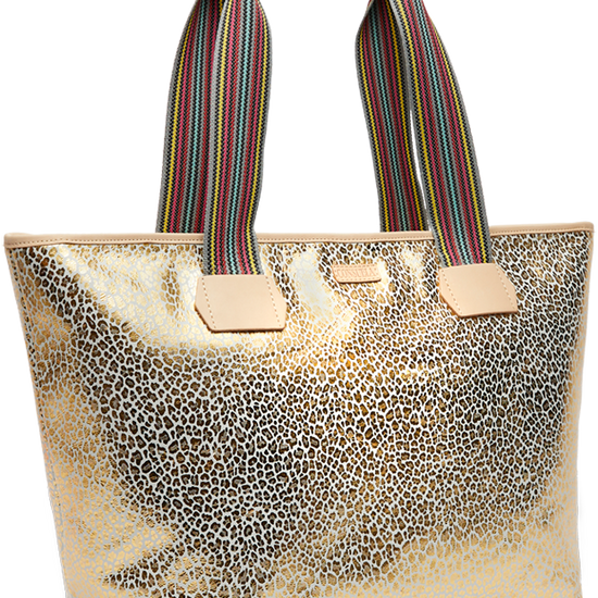 COLORFUL TOTE BAG WITH GOLD LEOPARD PRINT CALLED "KIT ZIPPER TOTE"