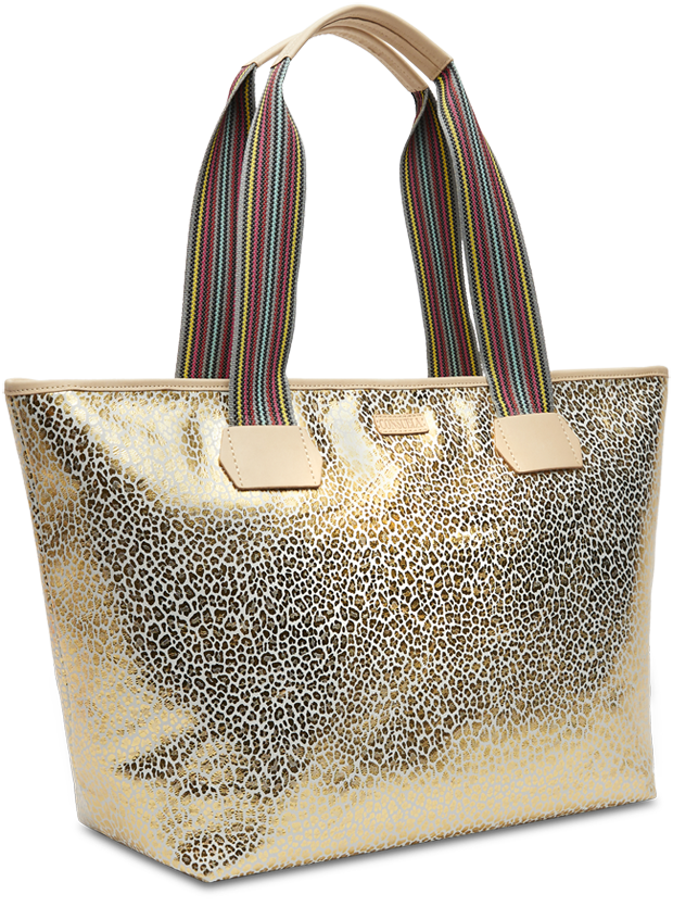 COLORFUL TOTE BAG WITH GOLD LEOPARD PRINT CALLED "KIT ZIPPER TOTE"