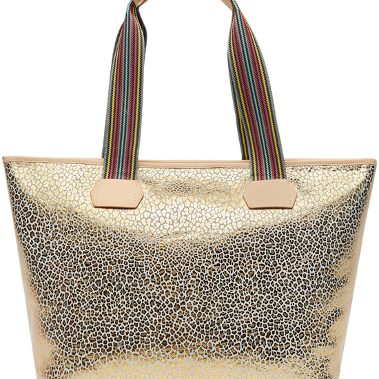 COLORFUL TOTE BAG WITH GOLD LEOPARD PRINT CALLED "KIT ZIPPER TOTE"