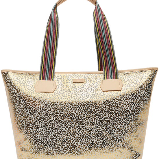 COLORFUL TOTE BAG WITH GOLD LEOPARD PRINT CALLED "KIT ZIPPER TOTE"