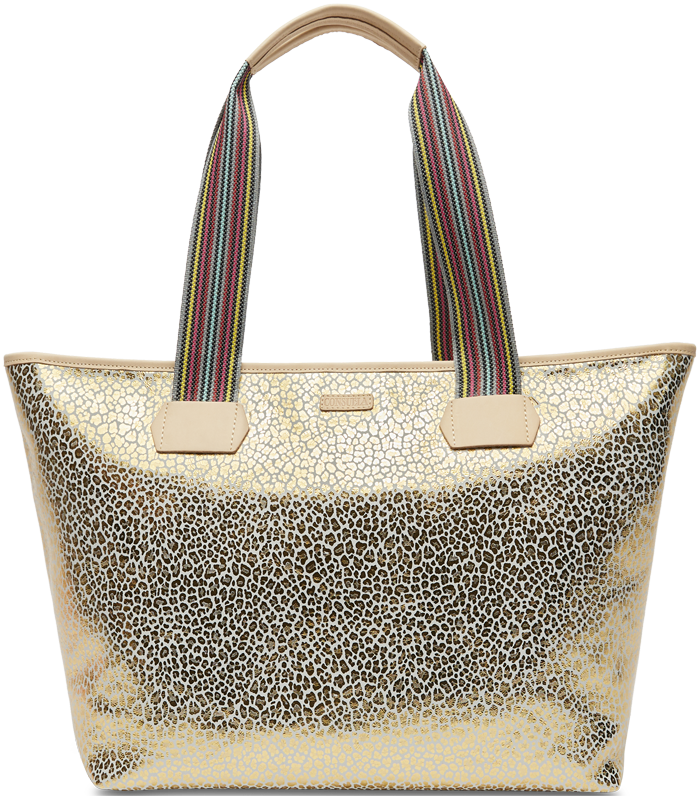 COLORFUL TOTE BAG WITH GOLD LEOPARD PRINT CALLED "KIT ZIPPER TOTE"