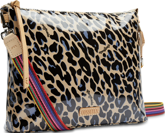 CONSUELA COLORFUL ANIMAL PRINT CROSSBODY BAG CALLED "BLUE JAG DOWNTOWN CROSSBODY"